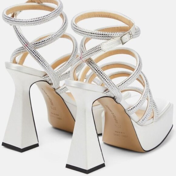Revolve Mach & Mach White Sydney Embellished Satin Platform Sandals size 39.5 - Picture 2 of 11